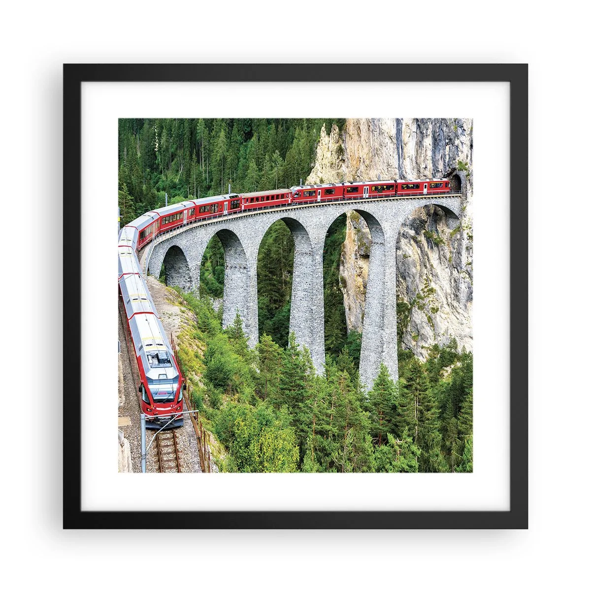 Poster in einem schwarzem Rahmen - Eisenbahn für Bergblick - 40x40 cm