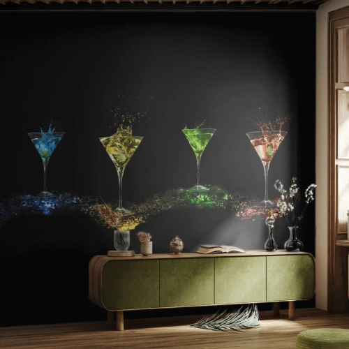 Maßgeschneiderte Fototapete Standard Eco - Farben der Freude in Kristallglas - Gastronomie, Cocktail, Buntes Getränk