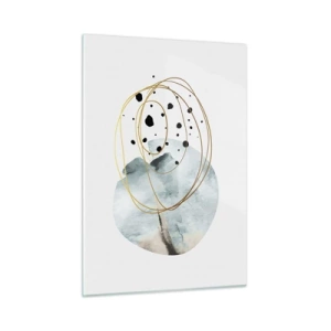 Glasbild - Bild auf glas - Abstrakte Komposition mit blauem Fleck und goldenen Linien - 50x70cm - Vom Weltraum umarmt - Moderne Wanddekoration für Wohnzimmer und Schlafzimmer ARTTOR