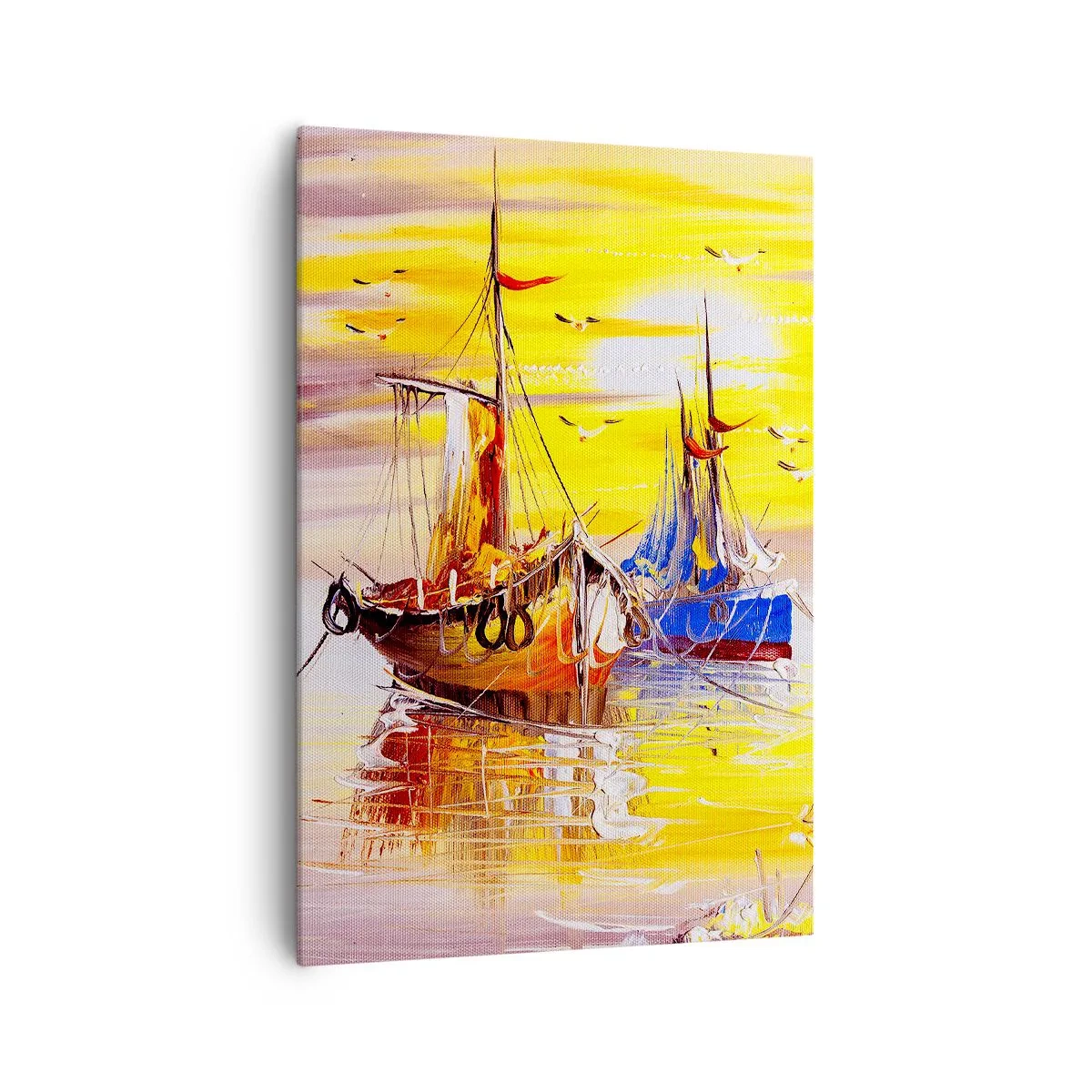 Bild auf Leinwand - Leinwandbild - Eine malerische Szene von Booten auf ruhiger See - 70x100cm - Eine wohlverdiente Pause im Hafen - Moderne Wanddekoration für Wohnzimmer und Schlafzimmer ARTTOR