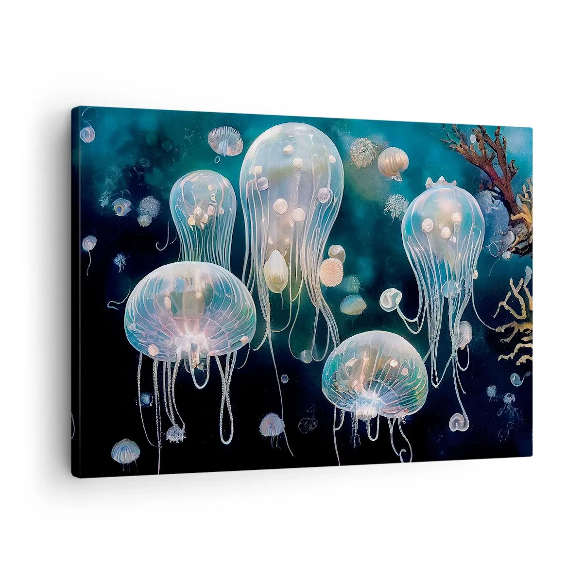 Bild auf Leinwand - Leinwandbild - Zarte Quallen in der Unterwasserwelt - 70x50cm - Unterwasserball - Moderne Wanddekoration für Wohnzimmer und Schlafzimmer ARTTOR