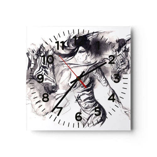 Wanduhr - Glasuhr - Tanzen mit den Zebras - 40x40 cm