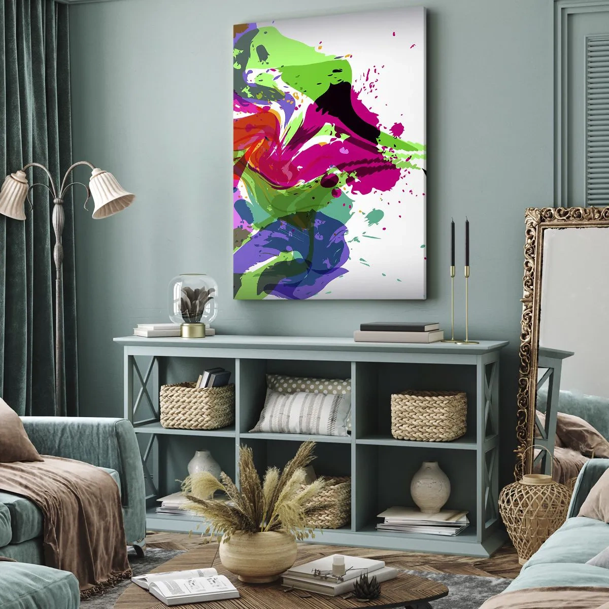 Bild auf Leinwand - Leinwandbild - Farbenfrohes abstraktes Porträt mit dynamischen Formen - 70x100cm - Eine Geschichte in den Farben des Regenbogens - Moderne Wanddekoration für Wohnzimmer und Schlafzimmer ARTTOR