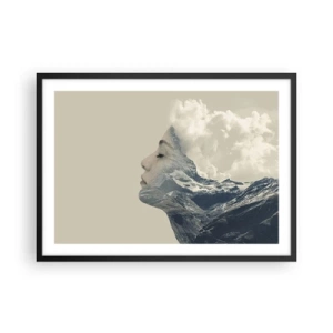 Poster in einem schwarzem Rahmen - Silhouette einer Frau mit einer Berglandschaft im Hintergrund - 70x50cm - Die Schönheit der Elemente der Natur - Moderne Wanddekoration für Wohnzimmer und Schlafzimmer ARTTOR