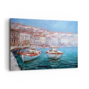 Bild auf Leinwand - Leinwandbild - Boote in einer malerischen italienischen Bucht - 120x80cm - Italienische Bucht - Moderne Wanddekoration für Wohnzimmer und Schlafzimmer ARTTOR