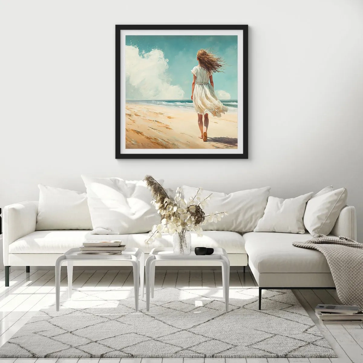 Poster in einem schwarzem Rahmen - Der Sonne und dem Wind begegnen - 40x40 cm