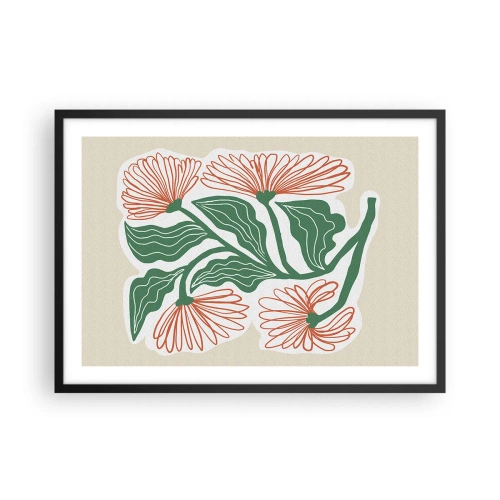 Poster in einem schwarzem Rahmen - Eine Blumenzeichnung im minimalistischen Stil mit grünen Blättern - 70x50cm - Im Folkstil und modern - Moderne Wanddekoration für Wohnzimmer und Schlafzimmer ARTTOR