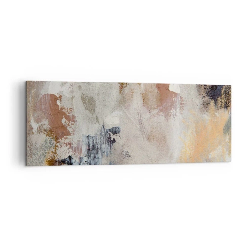 Bild auf Leinwand - Leinwandbild - Abstrakte Punkte in gedeckten Beige- und Goldtönen - 140x50cm - Neblige Abstraktion - Moderne Wanddekoration für Wohnzimmer und Schlafzimmer ARTTOR