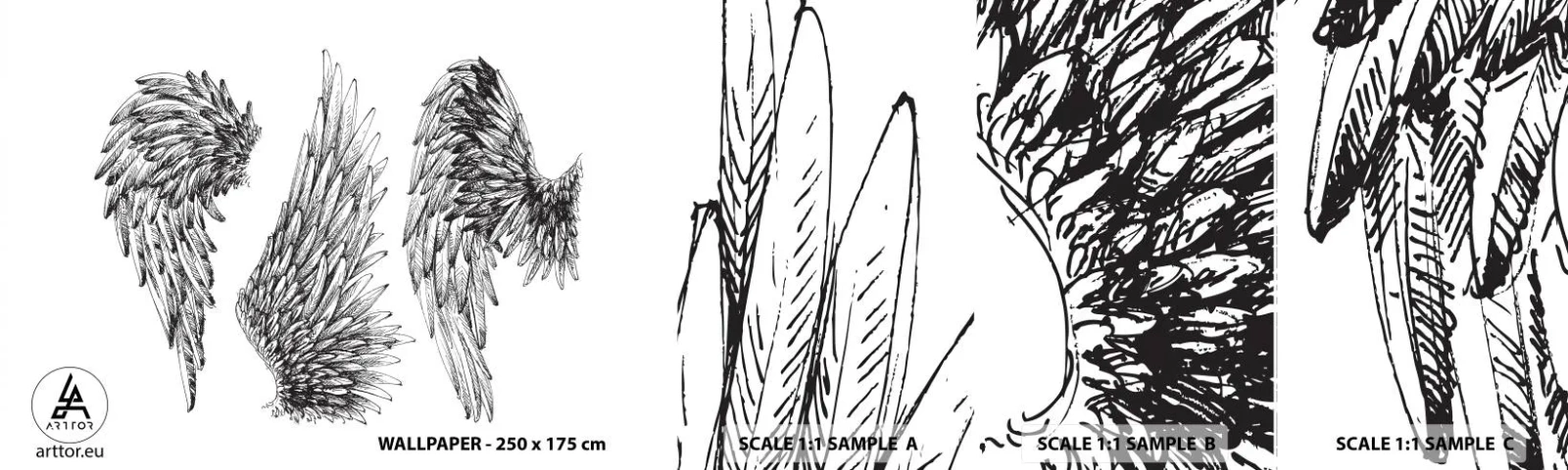 Fototapeten Muster Selbstklebend Deluxe Sticker - Und du kannst ein Engel werden - Vogelfeder, Flügel, Grafik - 100x30 cm