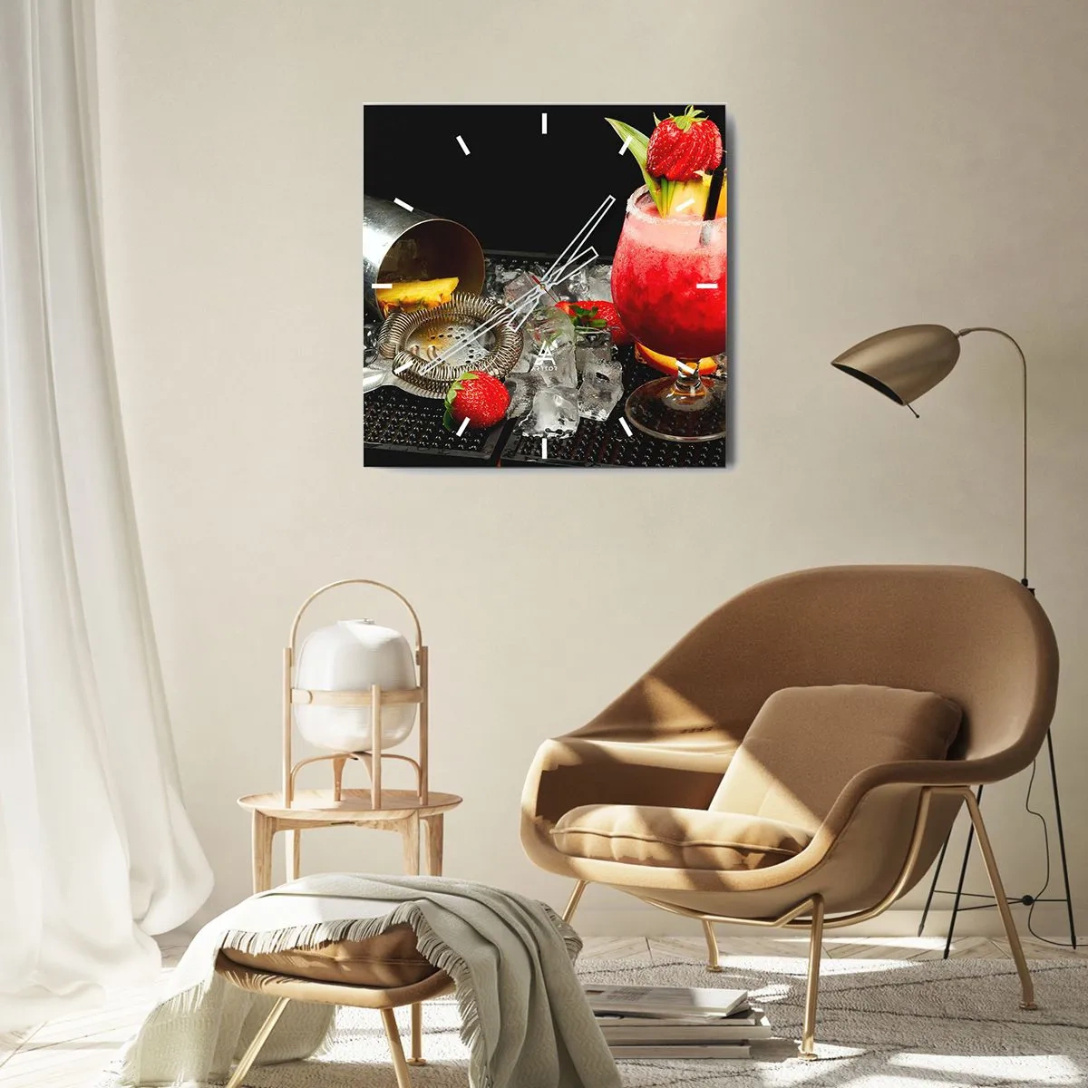 Wanduhr - Glasuhr - Ein bunter Cocktail mit Erdbeeren, Eis und Ananas - 30x30cm - Zaubern Sie einen Geschmack - Moderne Wanddekoration für Wohnzimmer und Schlafzimmer ARTTOR