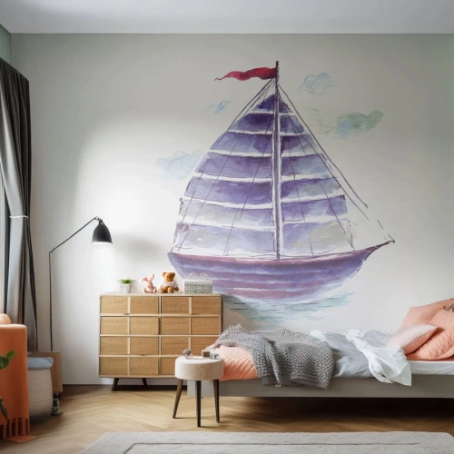 Maßgeschneiderte Fototapete Premium Canvas - Volle Segel und ruhiges Wasser - Segelboot, Strand, Meer