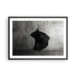 Poster in einem schwarzem Rahmen - Schwarz-weiße Silhouette einer Tänzerin in Bewegung vor einem Wandhintergrund - 70x50cm - Leidenschaftlicher Gürtel - Moderne Wanddekoration für Wohnzimmer und Schlafzimmer ARTTOR