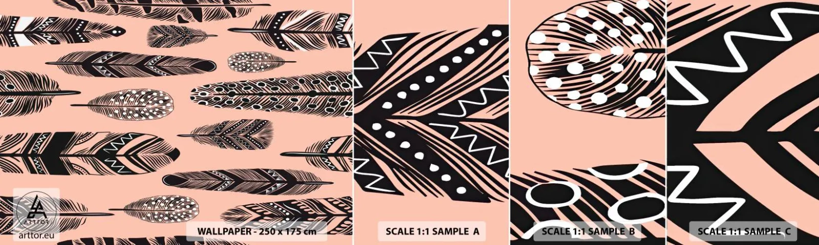 Fototapetenmuster Standard Eco - Indische Sammlung - Abstraktion, Gefieder, Boho - 100x30 cm