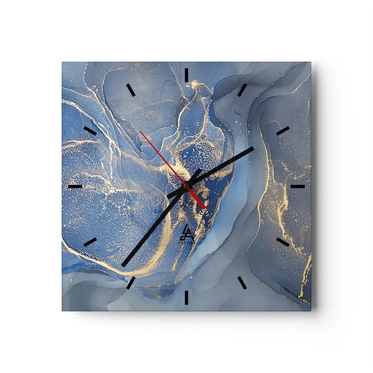 Wanduhr - Glasuhr - Abstrakte blaue Muster mit goldenen Akzenten - 30x30cm - Goldstaub - Moderne Wanddekoration für Wohnzimmer und Schlafzimmer ARTTOR