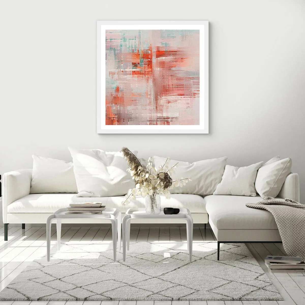 Poster in einem weißen Rahmen - Dunstig. Aber rosa - 50x50 cm