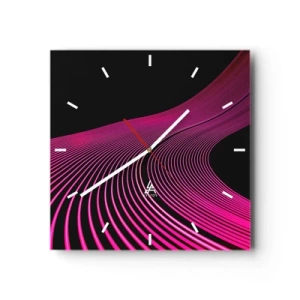 Wanduhr - Glasuhr - Futuristische Linien in Rosatönen auf schwarzem Hintergrund - 30x30cm - Allee des Lichts - Moderne Wanddekoration für Wohnzimmer und Schlafzimmer ARTTOR