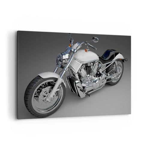 Bild auf Leinwand - Leinwandbild - Weißes Cruiser-Motorrad auf grauem Hintergrund - 120x80cm - So dass man hinknien möchte - Moderne Wanddekoration für Wohnzimmer und Schlafzimmer ARTTOR