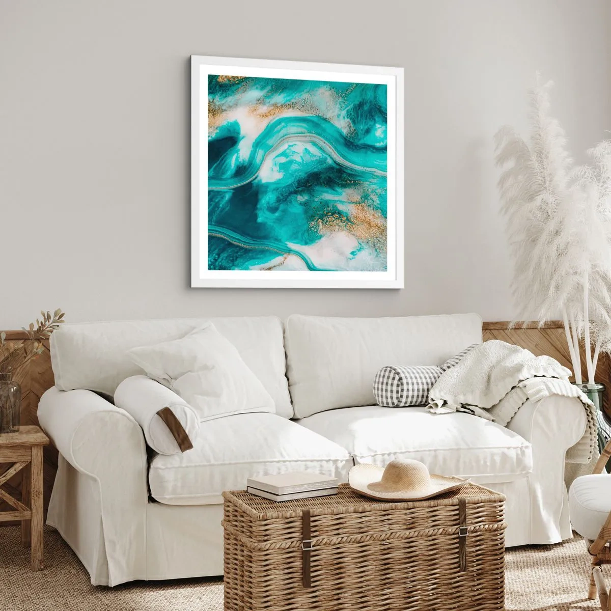 Poster in einem weißen Rahmen - Der Fluss aus Gold - 40x40 cm