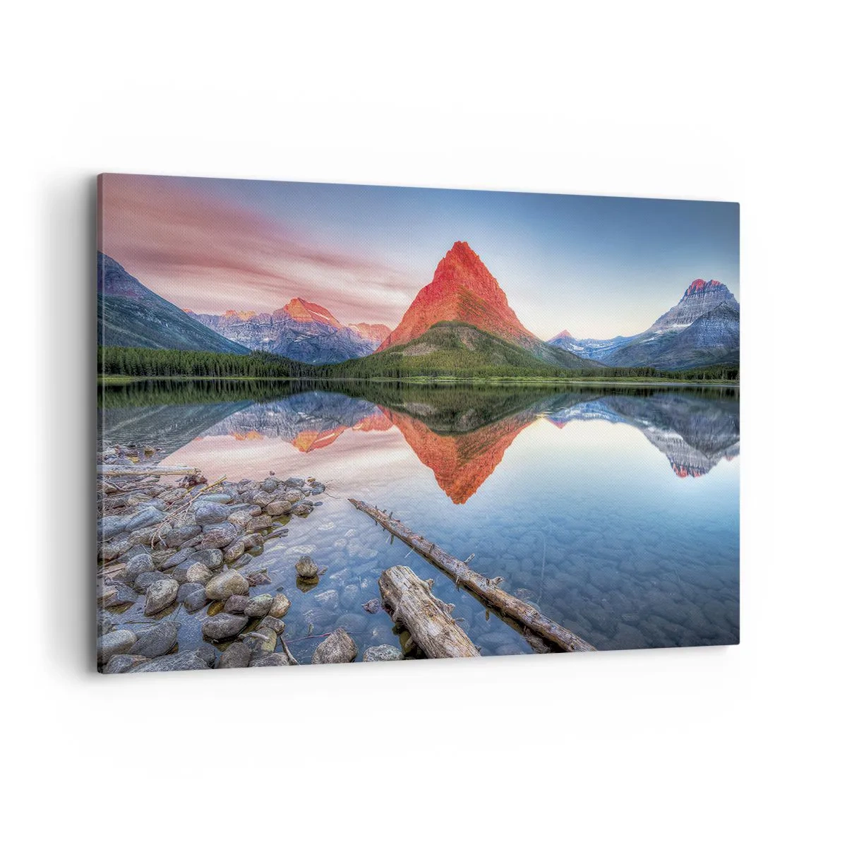 Bild auf Leinwand - Leinwandbild - Ein Berg, der sich bei Sonnenuntergang in einem See spiegelt - 120x80cm - Hitze und Kälte - Moderne Wanddekoration für Wohnzimmer und Schlafzimmer ARTTOR