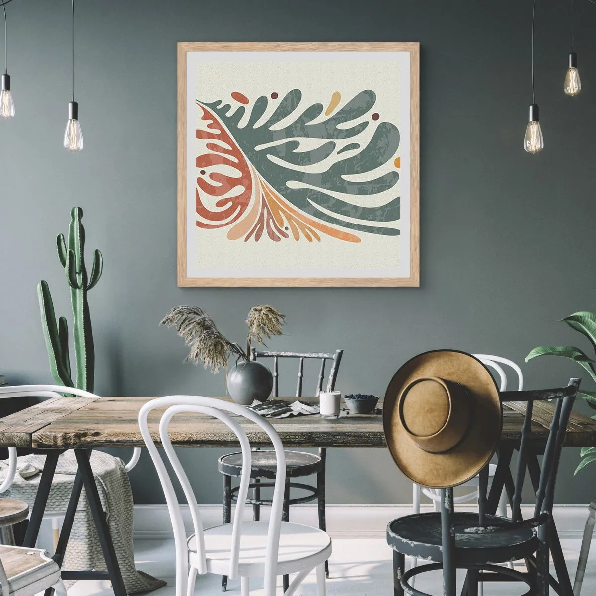 Poster in einem Rahmen aus heller Eiche - Mehrfarbiges Blatt - 60x60 cm