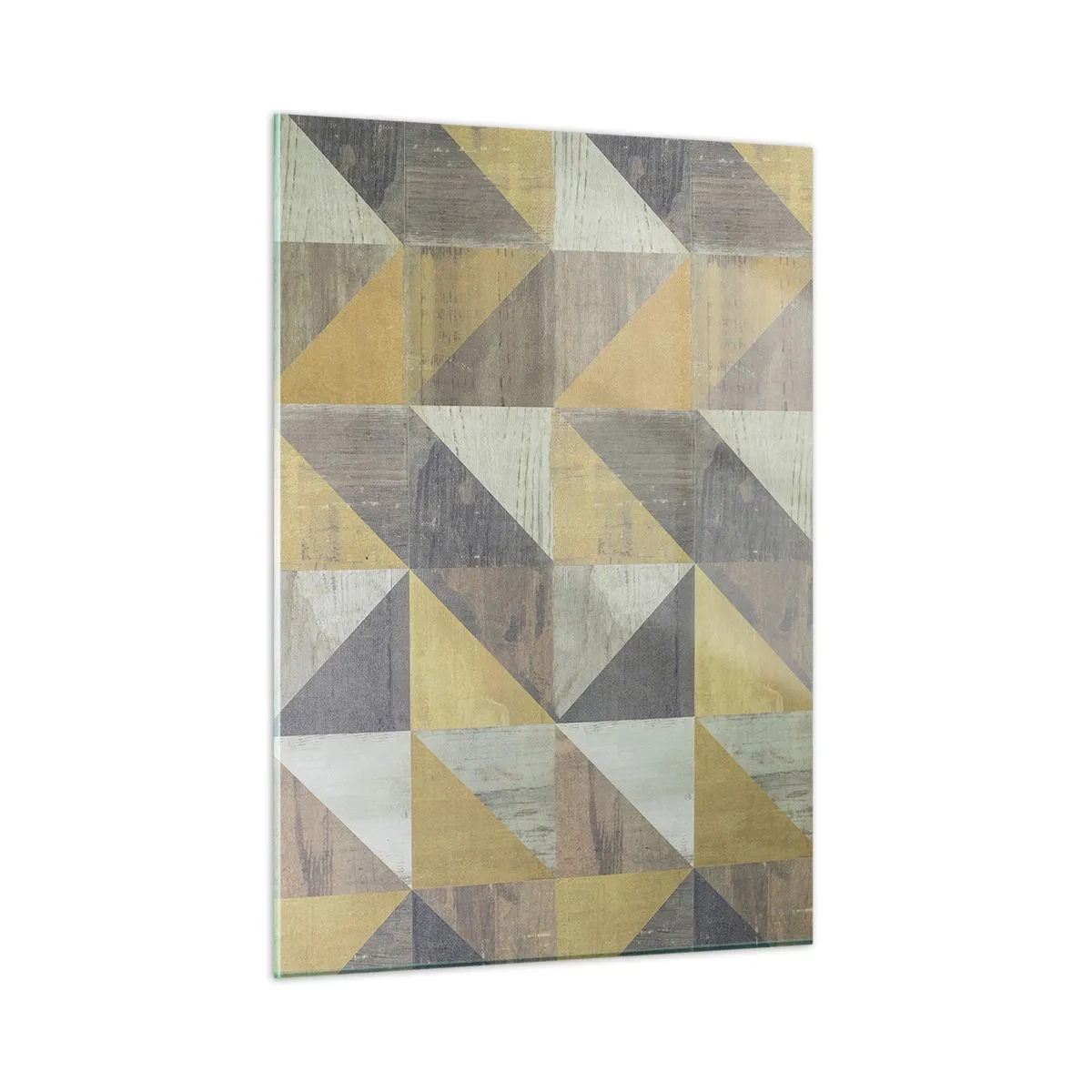 Glasbild - Bild auf glas - Geometrisches Muster aus Dreiecken in gedeckten Farben - 50x70cm - Am Winkel des Dreiecks - Moderne Wanddekoration für Wohnzimmer und Schlafzimmer ARTTOR