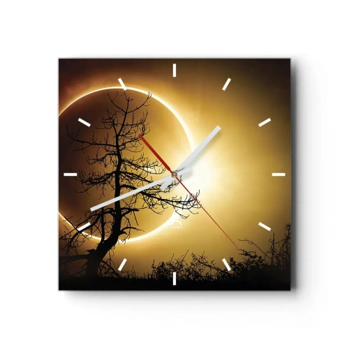 Wanduhr - Glasuhr - Sonnenfinsternis mit einer Baumsilhouette im Vordergrund - 30x30cm - Totale Finsternis - Moderne Wanddekoration für Wohnzimmer und Schlafzimmer ARTTOR