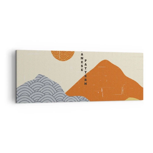 Bild auf Leinwand - Leinwandbild - Japanische Muster mit Bergen, Sonne und minimalistischem Stil - 140x50cm - Im japanischen Geist - Moderne Wanddekoration für Wohnzimmer und Schlafzimmer ARTTOR