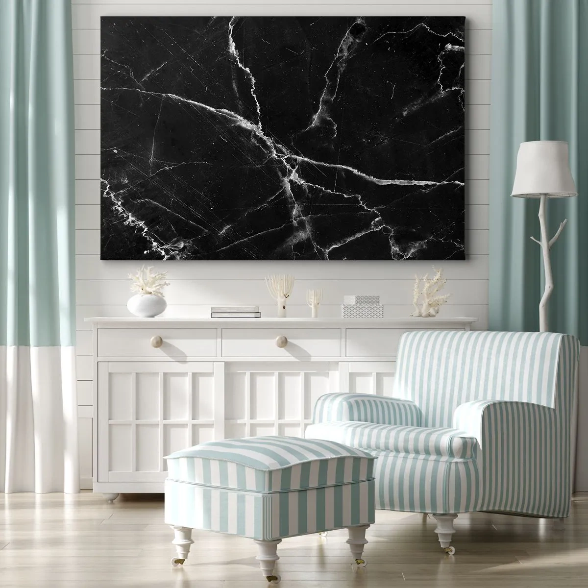 Bild auf Leinwand - Leinwandbild - Schwarzer Marmor mit weißen Adern im Detail - 70x50cm - Geheimleben des Steins - Moderne Wanddekoration für Wohnzimmer und Schlafzimmer ARTTOR