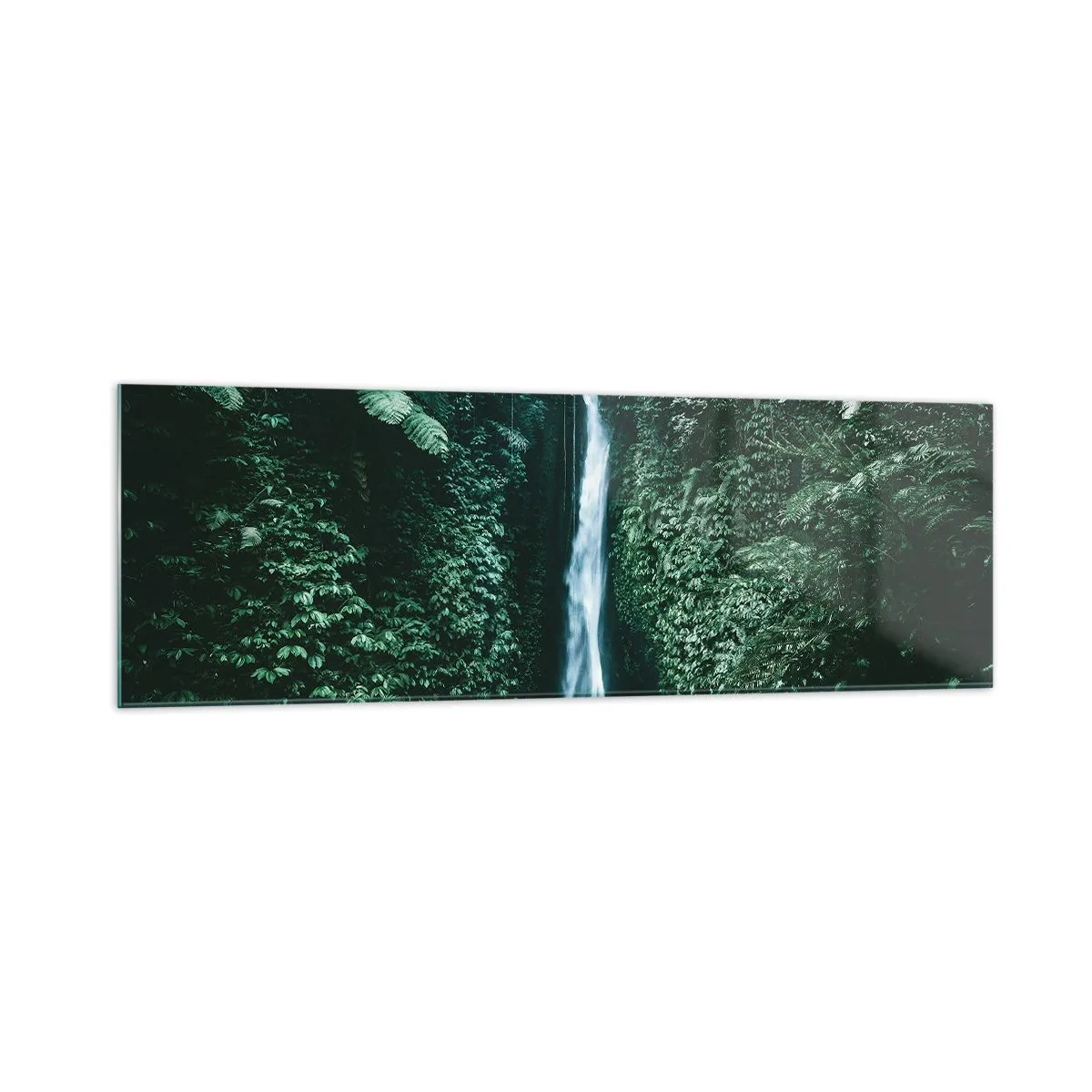 Glasbild - Bild auf glas - Ein Wasserfall, umgeben von dichter tropischer Vegetation - 160x50cm - Tropisches Spa - Moderne Wanddekoration für Wohnzimmer und Schlafzimmer ARTTOR