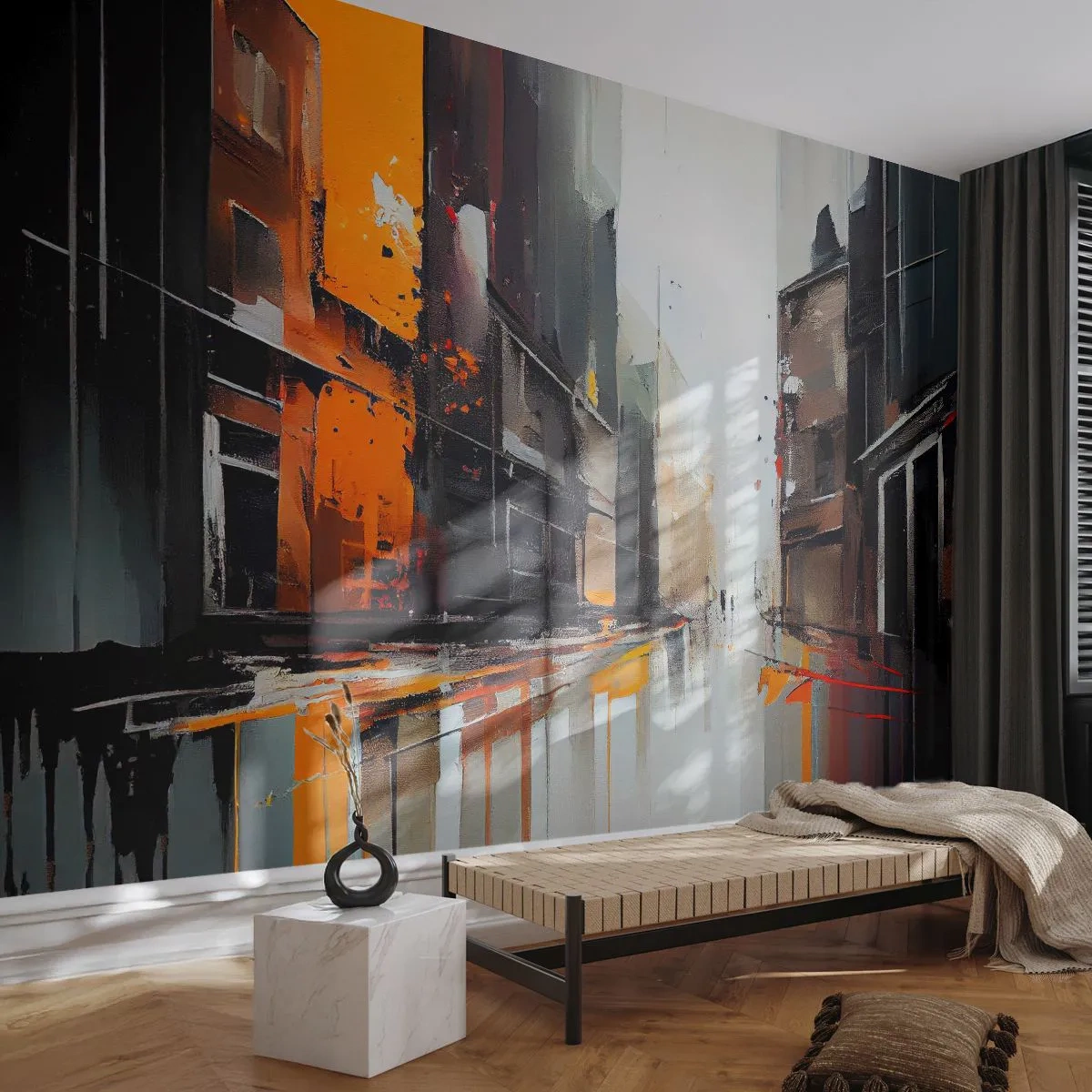 Fototapete Standard Eco - Regnerischer Tag - Die Architektur, Moderne Kunst, Stadt - 350x256 cm