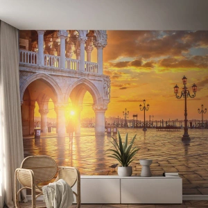 Fototapete Premium Sand - Markusplatz in Venedig bei Sonnenuntergang - 100x70cm - Wo sind alle? - Moderne Wanddekoration für Wohnzimmer und Schlafzimmer ARTTOR