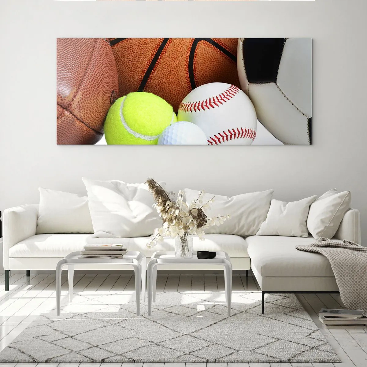 Glasbild - Bild auf glas - Bälle verschiedener Sportarten - 140x50cm - Fußball verbindet uns! - Moderne Wanddekoration für Wohnzimmer und Schlafzimmer ARTTOR