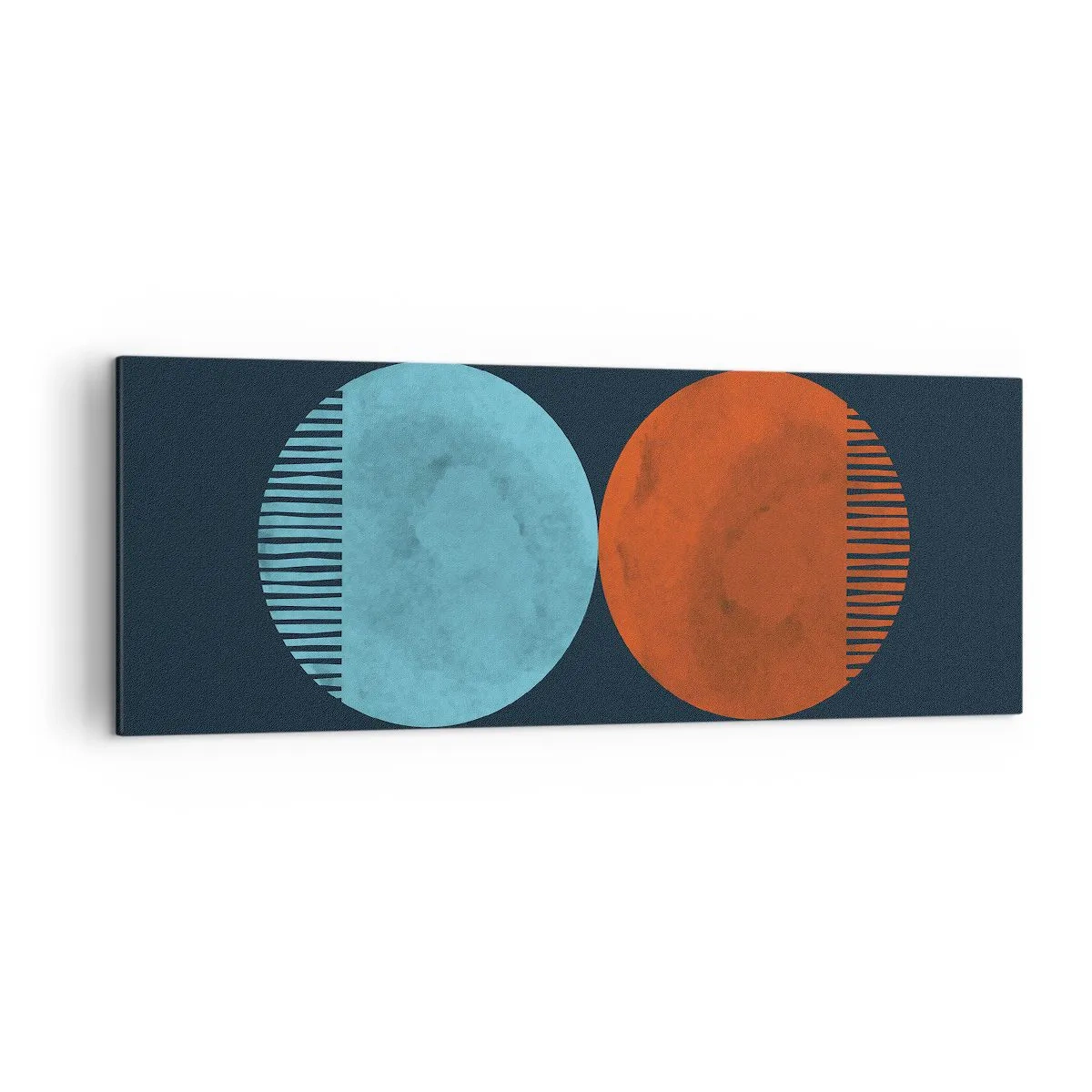 Bild auf Leinwand - Leinwandbild - Minimalistisches Zweirad-Design in Blau und Orange - 140x50cm - Nur Geometrie? - Moderne Wanddekoration für Wohnzimmer und Schlafzimmer ARTTOR