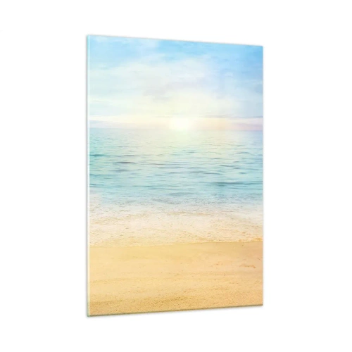 Glasbild - Bild auf glas - Ein sonniger Strand mit azurblauem Meer und Himmel - 50x70cm - Großes Blau - Moderne Wanddekoration für Wohnzimmer und Schlafzimmer ARTTOR