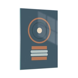 Glasbild - Bild auf glas - Eine geometrische Komposition mit Kreisen und Rechtecken in gedämpften Farben. - 80x120cm - Das Wesen der Dinge - Moderne Wanddekoration für Wohnzimmer und Schlafzimmer ARTTOR