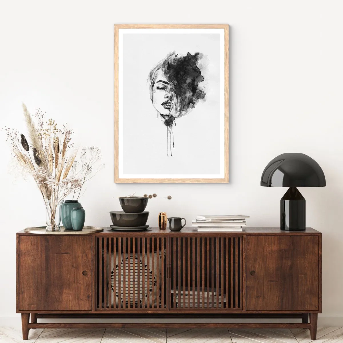 Poster in einem Rahmen aus heller Eiche - Wovon träumt das Mädchen - 70x100 cm