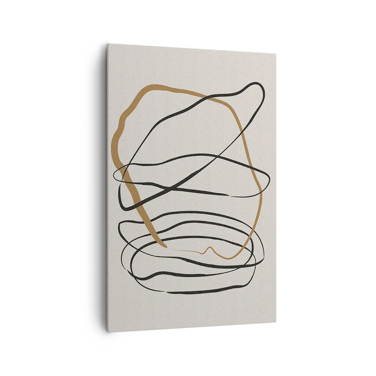 Bild auf Leinwand - Leinwandbild - Künstlerische Linien in Schwarz und Gold auf hellem Hintergrund - 80x120cm - Komposition – Looptanz - Moderne Wanddekoration für Wohnzimmer und Schlafzimmer ARTTOR