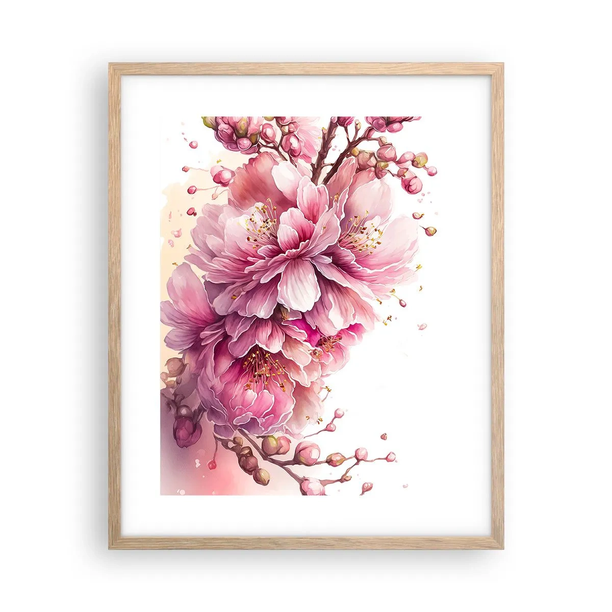 Poster in einem Rahmen aus heller Eiche - Kirschblütenblüte - 40x50 cm
