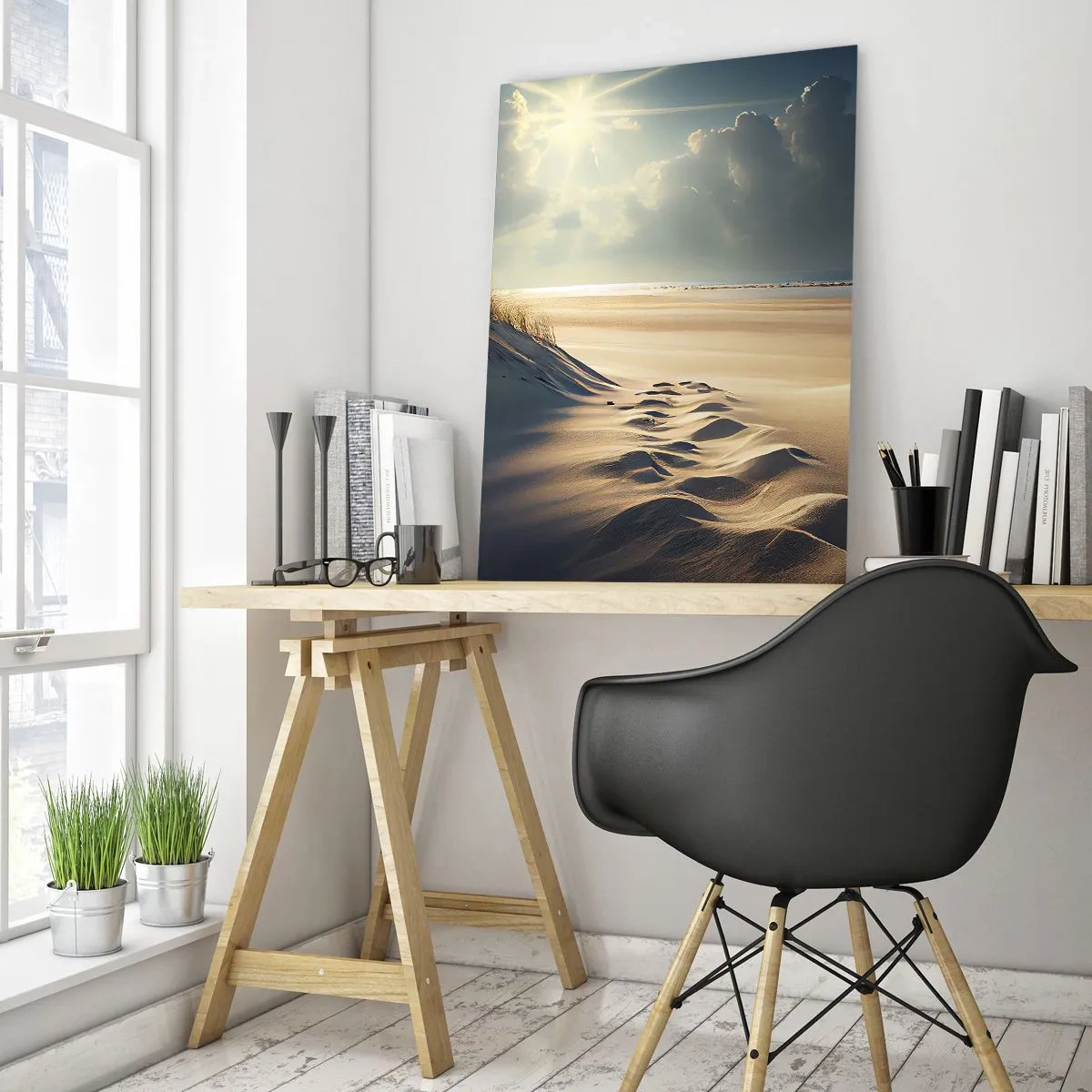 Glasbild - Bild auf glas - Goldene Dünen am Strand bei Sonnenuntergang mit Blick auf das Meer - 70x100cm - Beruhigende Landschaft - Moderne Wanddekoration für Wohnzimmer und Schlafzimmer ARTTOR