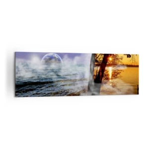 Bild auf Leinwand - Leinwandbild - Fantastische Landschaft mit Meer, Bäumen und Sonnenuntergang. - 160x50cm - Surreale Landschaft - Einheit der Natur - Moderne Wanddekoration für Wohnzimmer und Schlafzimmer ARTTOR