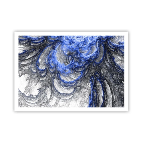 Poster - Abstrakte Wellen in Blau- und Grautönen - 100x70cm - Die Geburt einer Welle - Moderne Wanddekoration für Wohnzimmer und Schlafzimmer ARTTOR