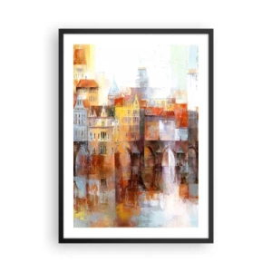 Poster in einem schwarzem Rahmen - Eine malerische Stadt mit einer kunstvoll gestalteten Brücke - 50x70cm - Schön ist es auch unter der Brücke - Moderne Wanddekoration für Wohnzimmer und Schlafzimmer ARTTOR