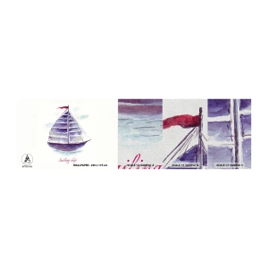 Fototapeten Muster Premium Sand - Volle Segel und ruhiges Wasser - Segelboot, Strand, Meer - 100x30 cm