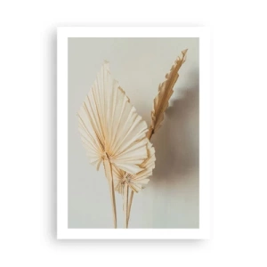 Poster - Getrocknete Palmblätter in minimalistischem Arrangement auf hellem Untergrund - 50x70cm - Wenn Sie Erleichterung brauchen - Moderne Wanddekoration für Wohnzimmer und Schlafzimmer ARTTOR