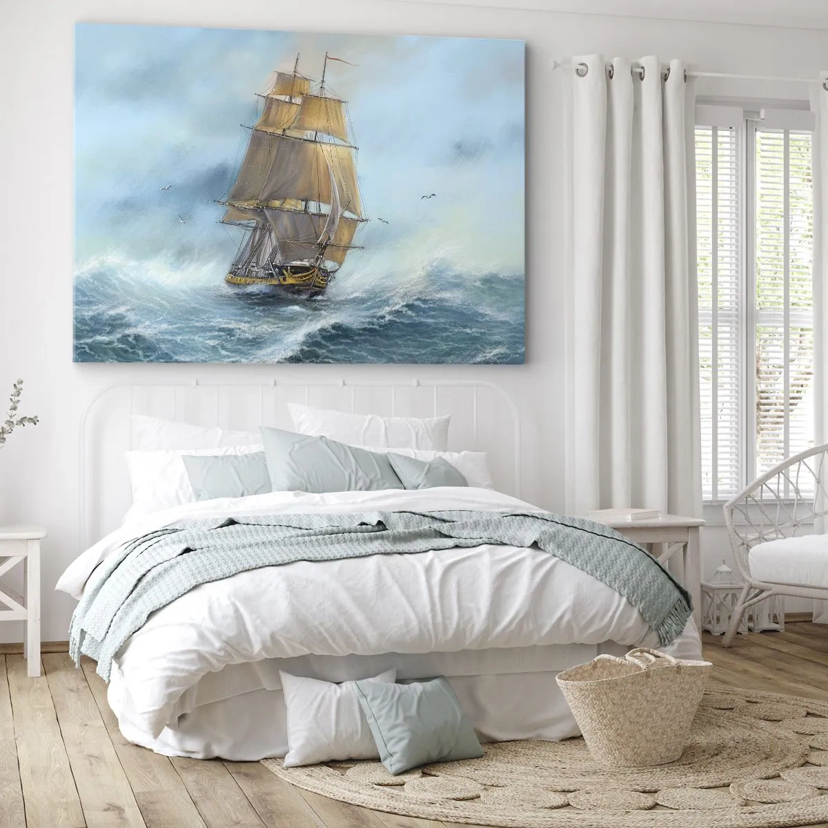Bild auf Leinwand - Leinwandbild - Ein Segelschiff auf stürmischer See - 100x70cm - Über die Wellen gleiten - Moderne Wanddekoration für Wohnzimmer und Schlafzimmer ARTTOR