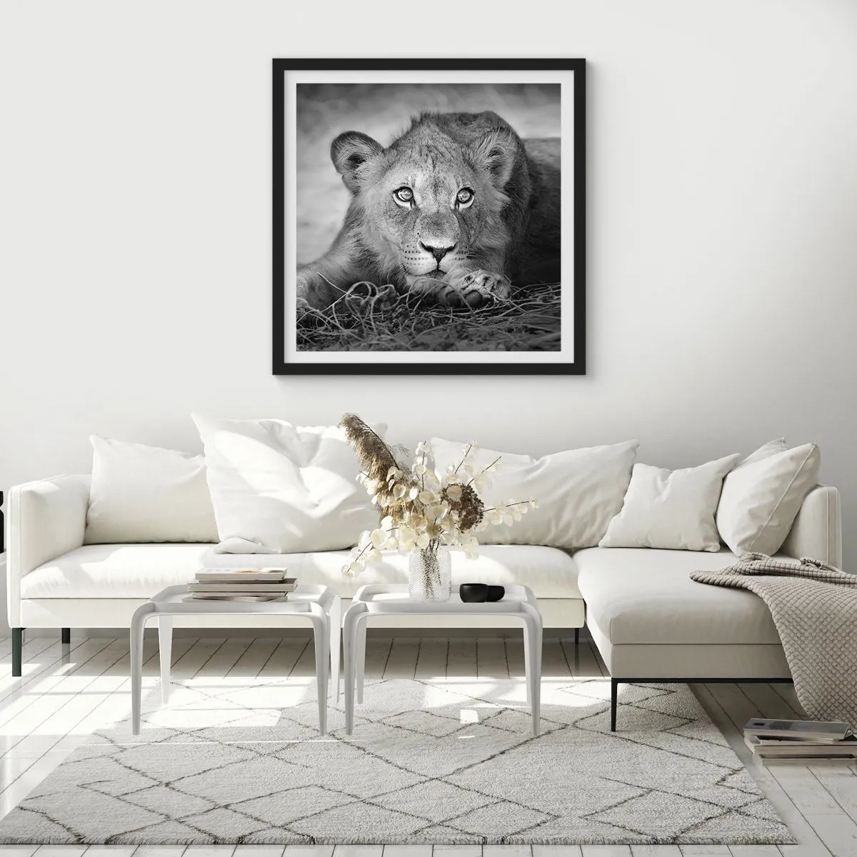 Poster in einem schwarzem Rahmen - Königlicher Welpe - 60x60 cm