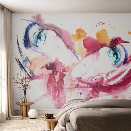 Fototapete Premium Sand - Die Welt gedeiht in der Nähe - Abstraktion, Das Gesicht einer Frau, Weibliche Augen - 500x350 cm
