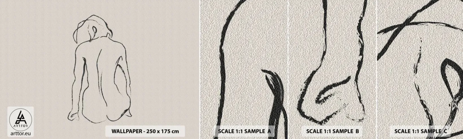 Fototapetenmuster Standard Eco - Mädchenakt - Akt, Linie, Zeichnung - 100x30 cm