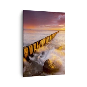 Bild auf Leinwand - Leinwandbild - Eine malerische Landschaft am Meer bei Sonnenuntergang - 50x70cm - Die Sanftheit der Wellen - Moderne Wanddekoration für Wohnzimmer und Schlafzimmer ARTTOR