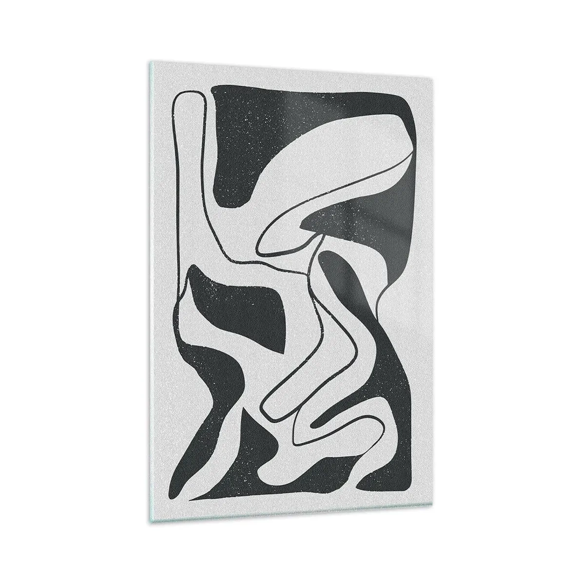 Glasbild - Bild auf glas - Schwarz-Weiß-Abstraktion mit organischen Formen - 80x120cm - Abstraktes Spiel im Labyrinth - Moderne Wanddekoration für Wohnzimmer und Schlafzimmer ARTTOR